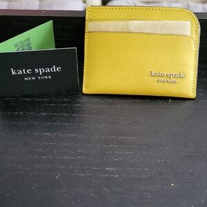 Kate Spade Mustard Yellow Card Holder In Saffiano Leather